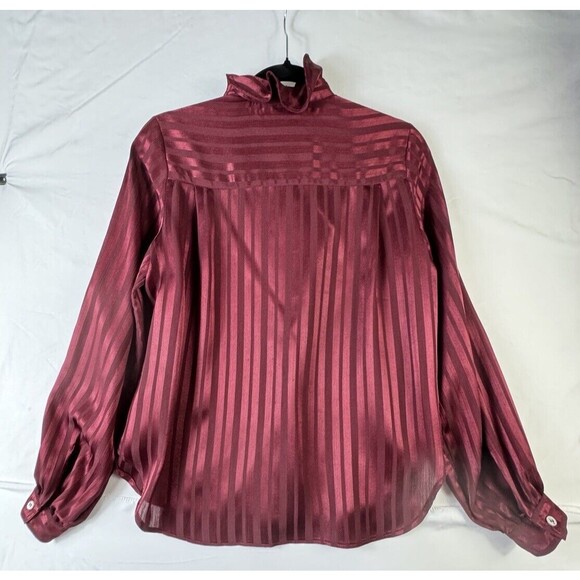 Vintage Evan Picone‎ Burgundy Blouse Top Shirt Size 6 Cottage Eighties Striped - Picture 2 of 6